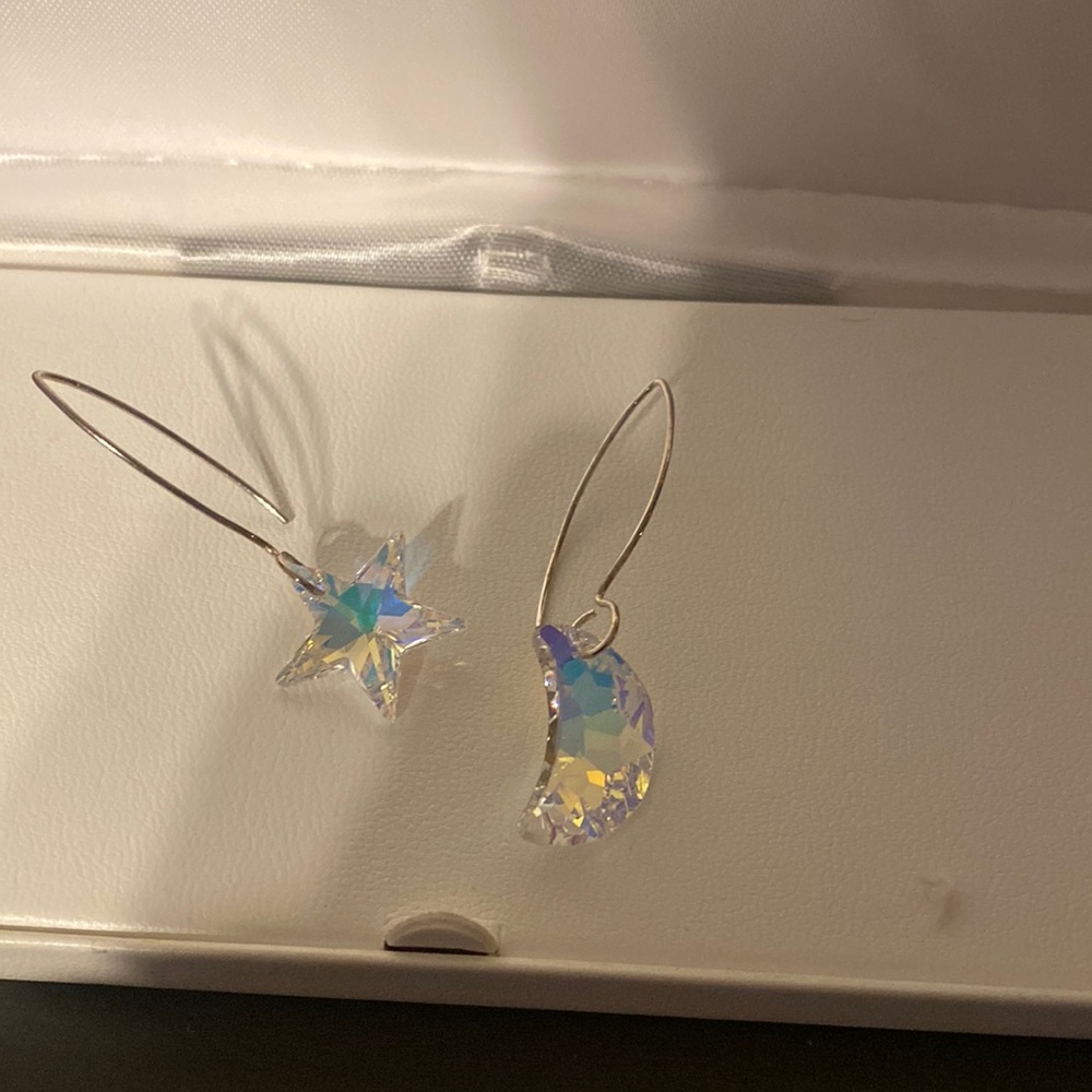 Crystal star and moon earrings